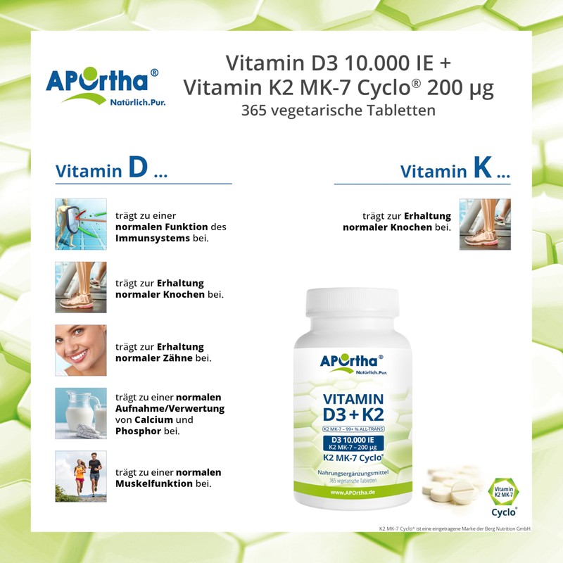 APOrtha Vitamin D3 10,000 IU + 200 μg K2 99+%