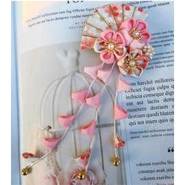 CRB Fashion Womens Girls Japanese Kimono Flower Kanzashi Hair Ornament Tie Band Clip (Light Pink)