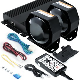 JAMTON 400W 12V 37 Tone Emergency Siren PA System, Slim Speaker Horn with Handheld Remote Control and Microphone for Emergency Vehicles Police Car Firefighter Ambulance ATV UTV SUVs