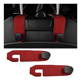Suvnie 2 PCS Car Seat Headrest Hooks, Microfiber Leather Back Seat Hanging Storage Organizer, Automotive Purse Bags Hanger, Universal Vehicle Interior Accessories for Men and Women (Red)