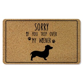 BAYOGITA Funny Dachshund Welcome Mat for Front Door, Don't Trip Over My Weiner Door Mat Indoor Outdoor Entrance Entryway, Wiener Sausage Dog Doormat Bathmat, 17x30 Inch
