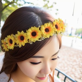 Sunflower Headbands Sunflower Crown Headband for Women Girls Festival Head Bands Sunflower Hair Accessories for Women Sunflower Gifts Wedding Party Headpieces Sunflowers Hairband