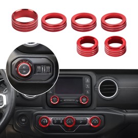 JeCar Center Console Switch Knob Cover Air Conditioner/Headlight Button Trim Aluminum Alloy Interior Accessories for Jeep Wrangler JL JLU 2018-2022 & Gladiator JT Truck with Specific Dial Panel, Red