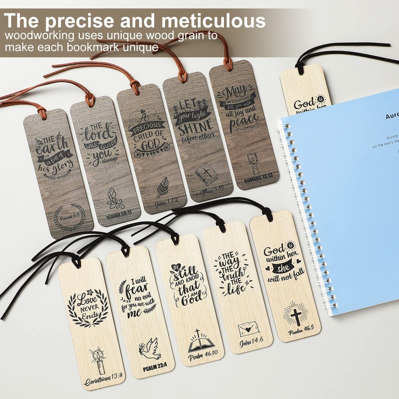 Chunful 20 Pieces Christmas Bible Verse Bookmarks Wooden Christian Religious