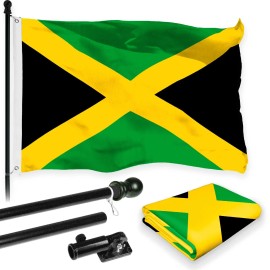 UD_G128 Combo Pack: 6 Feet Tangle Free Spinning Flagpole (Black) Jamaica Jamaican Flag 3x5 ft Printed 150D Brass Grommets (Flag