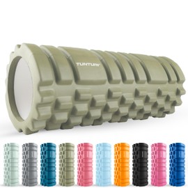 Tunturi Yoga Grid Foam Roller - Back Spine Roller - 33 cm Long in Army Green - Fitness Roller - Back Roller - Includes Free Fitness App