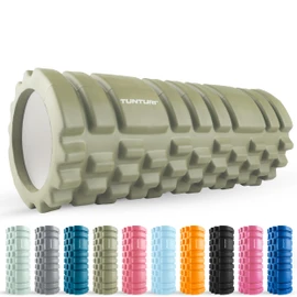 Tunturi Yoga Grid Foam Roller - Back Spine Roller - 33 cm Long in Army Green - Fitness Roller - Back Roller - Includes Free Fitness App