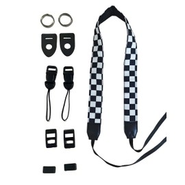 XILIYAI Black and White Fine Plaid Camera Strap - Double Layer Cowhide Ends, Cotton Woven Camera Straps, Adjustable Vintage Neck & Shoulder Strap for All DSLR Cameras,Great Gift for Photographers