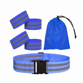 L CLOVER Reflective Taski Reflective Band Night Running Jogging Bicycle Waist Belt Arm Ankle Band Fluorescent 6 Pieces (Blue)