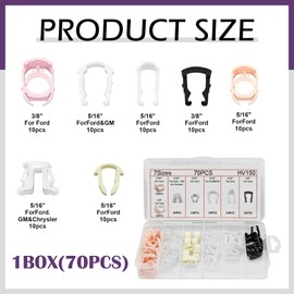 Gzcnsel 70Pcs Fuel Line Retainer Clips Assortment Kit, 7 Sizes Nylon Fuel Line Retaining Clips Replacement Kit Compatible with Ford and GM – 3/8" and 5/16" Auto Clips for Fuel and Vacuum Lines