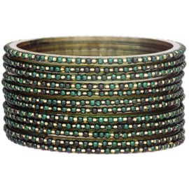JD'Z COLLECTION Indian Bollywood Traditional Glass Bangles Set Churi Multi Color Bangle Bracelet For Women Jewelry Bangles (Dark Green, 2.6)