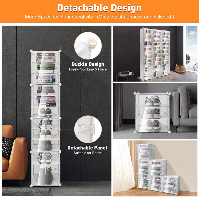 WOQLIBE 12 Pack Shoe Storage Box, Clear Plastic Stackable Shoe