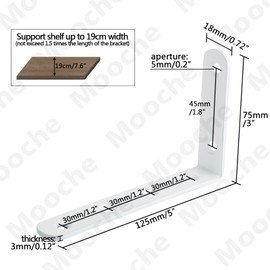 Mooche 8PCS Shelf Bracket Wall Mount Corner Brace Wall Support Bracket in Right Angle Wall Hanging Support Shelf, Stainless Steel White, MCJ5207W-8P