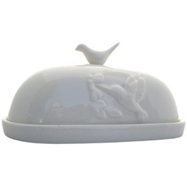 JBK Pottery Hummingbird Butter Dish - White (Large Capacity) Fits East or West Coast Butter! Large enough to hold 2 sticks of butter.