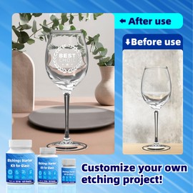 2oz Permanent Glass Art Frosted Kit with 6 Tools, Art Glass Cream Kit Creates Permanent Etched Patterns, Frosted Etch Starter Kit for Etched Intricate Designs, Art Mirrors Cream for Mirrors, Glass