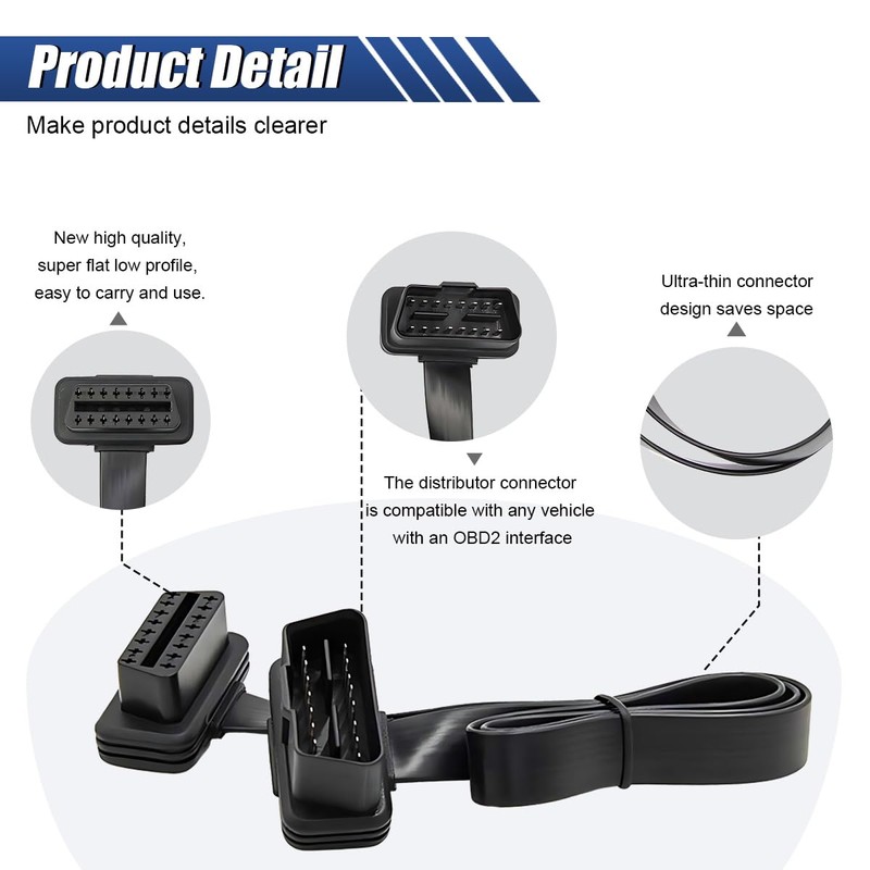 ZIMISI OBD2 Extension Cable, 16Pin Male to Female Flat Ribbon