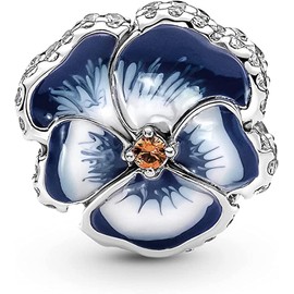 BEEUVIP Blue Pansy Flower Charm 925 Sterling Silver Openwork Bead for Charm Bracelets and Necklaces, Birthday Mothers Day Jewelry Gifts Women