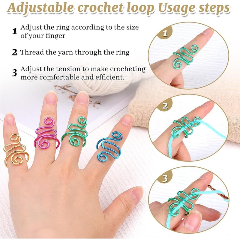 10 Crochet Hooks, Adjustable Crochet Guide Rings for Finger Knitting,