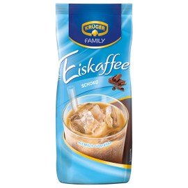 KRÜGER Family Eiskaffee Schoko, aromatisiertes Getränkepulver mit löslichem Bohnenkaffee, koffeinhaltig, 500 g Beutel