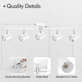 AUQUEE 5 Light Track Lighting Fixtures Ceiling, Matte White Kichen Track Lighting, Rotatable Light Heads, Adjustable Modern LED Track Lights for Kitchen/Living Room/Hallway/Bar,GU10 Bulb Not Included