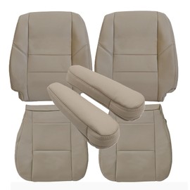 Front Driver and Passenger Side Bottom & Top Back & Armrest Cover Replacement Seat Covers Microfiber Leather Tan Compatible with Toyota Sequoia Tundra 2000 2001 2002 2003 2004 2005 2006