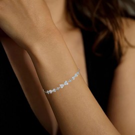 SUNFEEL Bow Bracelet 925 Sterling Silver Hearh Bracelets Sparkle Cubic Zirconia Bride Bracelet Chain Adjustable Diamond Birthday Jewellery for Women