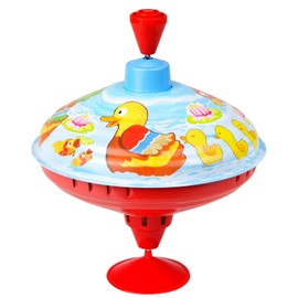 Lena 52266 Small Ducks Diameter 16 cm, Metal Swing Spinner Made of Sheet Metal, Classic Pump Gyro, Tin Spinning Top with Motif, Spinning Top with Stand, for Children from 18 Months
