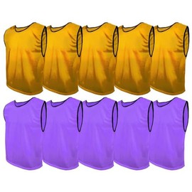 SPORTSBIBS Training Bibs Pack of 10 Football Vests Sports Practice Pinnies Soccer Rugby (5x Purple + 5x Brown, XXL 170-190cm (weight more than 90 kg))