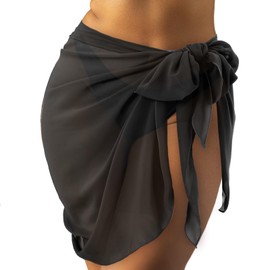 Geyoga Plus Size Swimsuit Coverup for Women Sarong Bathing Suit Chiffon Beach Wrap Swimsuit Skirt Bikini Cover up(Black)