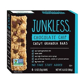 Junkless Chewy Granola Bar Non-GMO, low sugar, great tasting (Chocolate Chip, 1.1 Ounce (Pack of 6))
