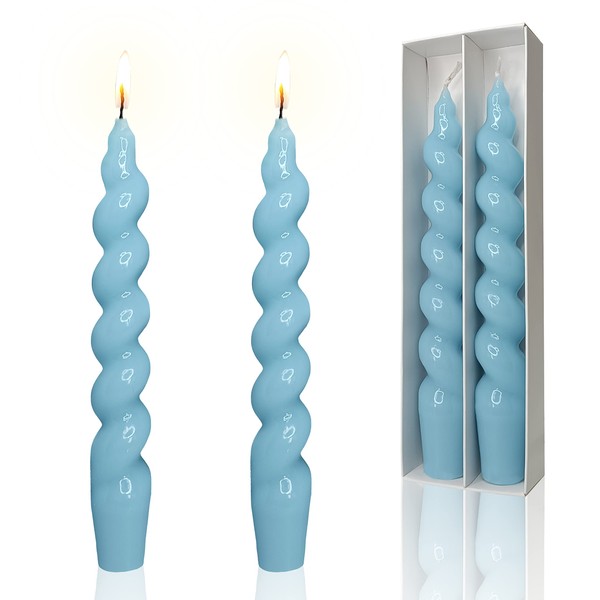 Handmade 7.5" Spiral Taper Candles Twisted Candles Stick Home Decor Candles Dinner Candles Wedding Holiday Party 2 Pack (Blue)