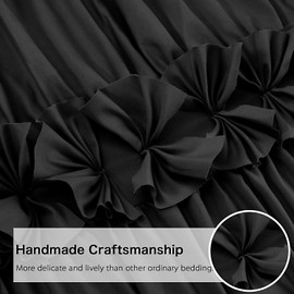 Homechoice Decor 7 Pieces Elegant French Country Bed in a Bag, Black Handmade Bow Tie Fluffy Bed Comforter with Down Alternative Filling, Vintage Ruched Bed Sets for Bedroom, Queen (LQ-33)