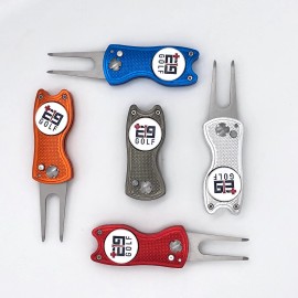 E9golf New! e9.golf Switchblade Style Divot Tool with Magnetic Ball Mark - 5 COLOR - Silver