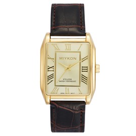 Miykon Vintage Watches for Men | Tank Square Mens Watch with Genuine Leather Band | Ion Polished, Luminous Hands and Second Hand, Scratch Resistant Glass, Japanese Quartz, 100ft Water Resistant (Roman, Gold Case, Gold Dial, 38mm, Brown)