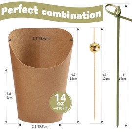 CUSINIUM 50pk 14oz Kraft Charcuterie Cups with 200 Sticks (2 Types) - Wide Enlarged Top Cutout for Better Display - Brown Paper Charcuterie Board Cups Set