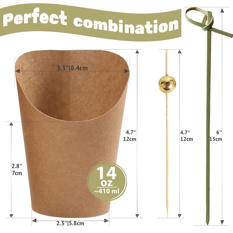 CUSINIUM 50pk 14oz Kraft Charcuterie Cups with 200 Sticks (2