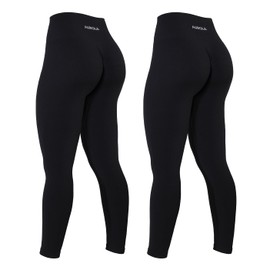 AUROLA Power Collection 2 Pieces Set Workout Leggings for Women Ribbed Thick Seamless Scrunch Active Pants,Set (Black+Black),M