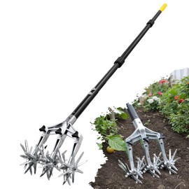 Colwelt Rotary Cultivator Garden Tool 61’’, Hand Tiller Garden Tool with Detachable Aluminum Tines, Cultivators for Gardening Soil or Reseeding Grass, Manual Cultivators & Tillers for Flowers Beds