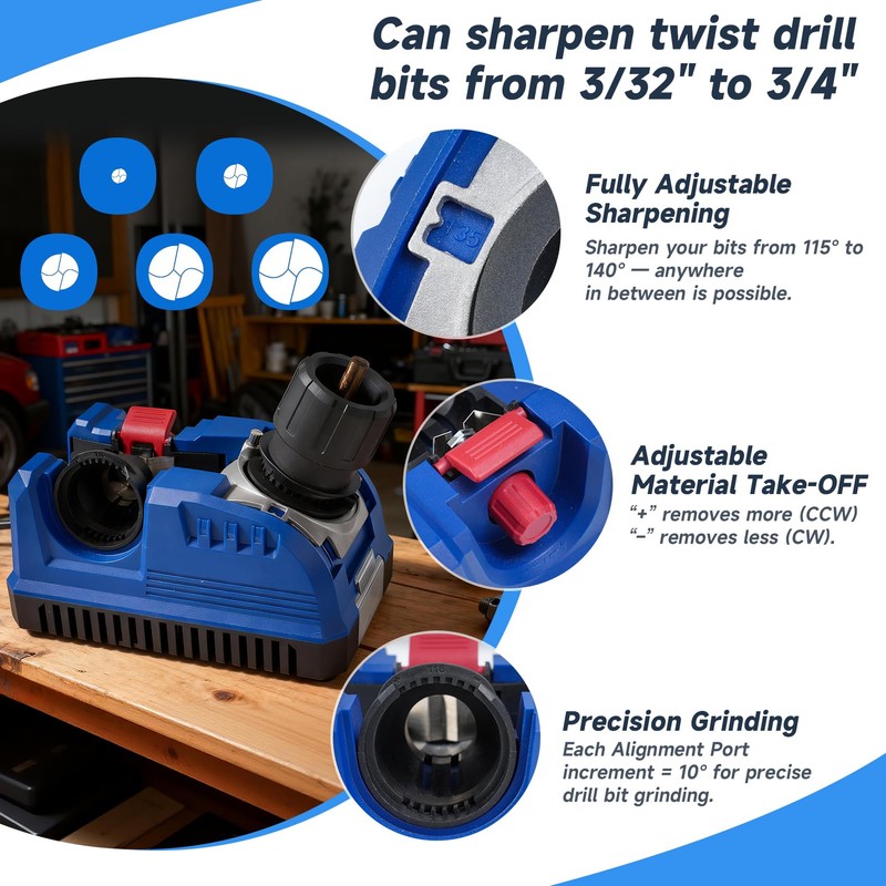 Eleccriptic Power Drill Bit Sharpener for All Bits 3/32-3/4 In,