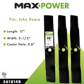 3 Blade Set for Many 48 in. Cut John Deere Mowers Replaces OEM #'s M127500 and M145476, Black