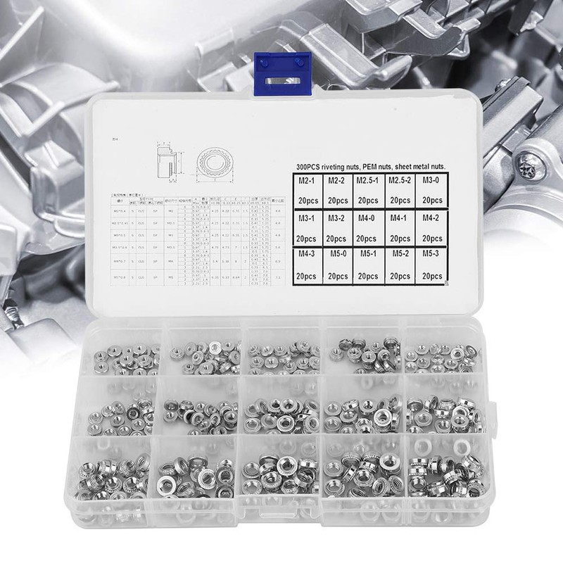 300pcs Nuts Kit Metal Self Clinching Nuts Pressure Riveting Nuts