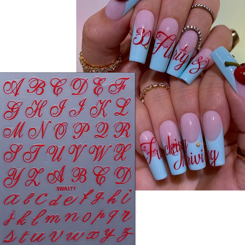 4 Sheets Gothic Letter Nail Art Stickers Valentine's Simple 3D
