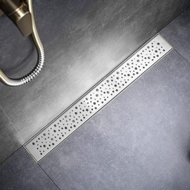 Sharp-tec 36 inch Linear Shower Drain, Brushed Rectangular Floor Drain, V-Shape Design Drain Channel, 304 Stainless Steel, cUPC Certificated for Bathroom Shower Room (Drain Base is Not Included)