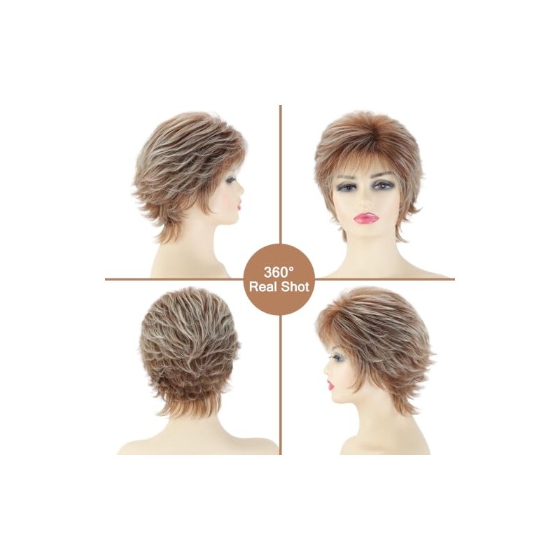 TISHINING Pelucas Cortas De Corte Pixie Rubio Mixto Para Mujeres