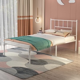 VECELO Twin Metal Platform Bed Frame with Headboard, Heavy Duty Steel Slat Support, Under Bed Storage,No Box Spring Needed, Easy Assembly