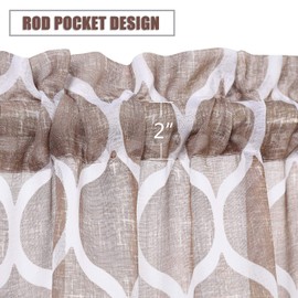 CAROMIO Sheer Kitchen Tier Curtains 36 Inch Length, Geometric Moroccan Printed Short Farmhouse Kitchen Cafe Voile Tier Curtains Short Curtains for Bathroom, Brown/Taupe