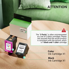 61XL Black Ink Cartridge for HP 61 Ink Cartridge Combo Pack Replacement for HP Ink 61 XL Fit for Envy 4500 5530 4502 4501 5535 OfficeJet 4630 4635 DeskJet 2540 1000 1010 1510 Printers (2 Black)