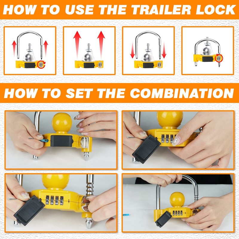 Funmit Trailer Lock Universal Hitch Lock with Combination Lock, fit