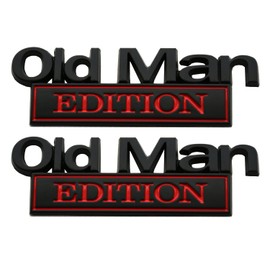 2Pcs Old Man Edition Emblems 3D Metal Badge Side Rear Tailgate Bumper Decal Nameplate Sticker for Car Truck (Black Red)
