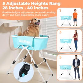 Elevated Portable Dog Bathtub, 5 Height Adjustable Dog Washing Station for Pet Shower and Grooming Foldable Bathing Tub with Storage & Anti-Slip Design for Small to Large Dogs Cats, Indoor and Outdoor